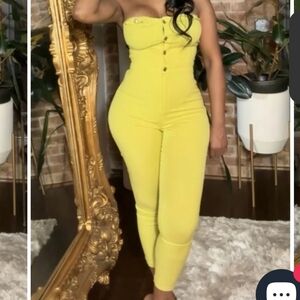 Brand New Chartreuse Strapless Jumpsuit